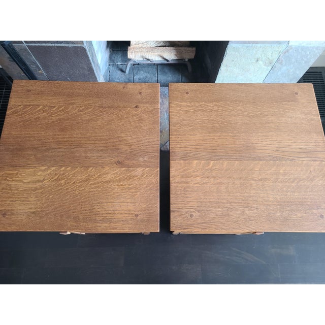Stickley Style Oak Mission Nightstands (Pair) With Inlaid Gillot & Cie Tile For Sale - Image 9 of 13