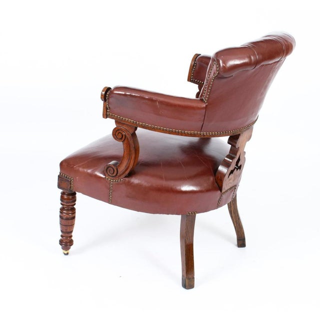 19th Century Victorian Oak Leather Desk Chair For Sale - Image 14 of 18