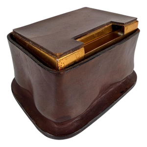 Vintage Italian Leather and Gilt Aluminum Cigarette Dispenser Box in the style of Jacques Adnet, 1950s