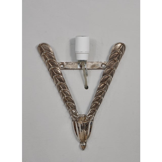 Silver French Art Deco Wall Sconces by Jean Gauthier Ejg 1930 France - A Pair For Sale - Image 8 of 9