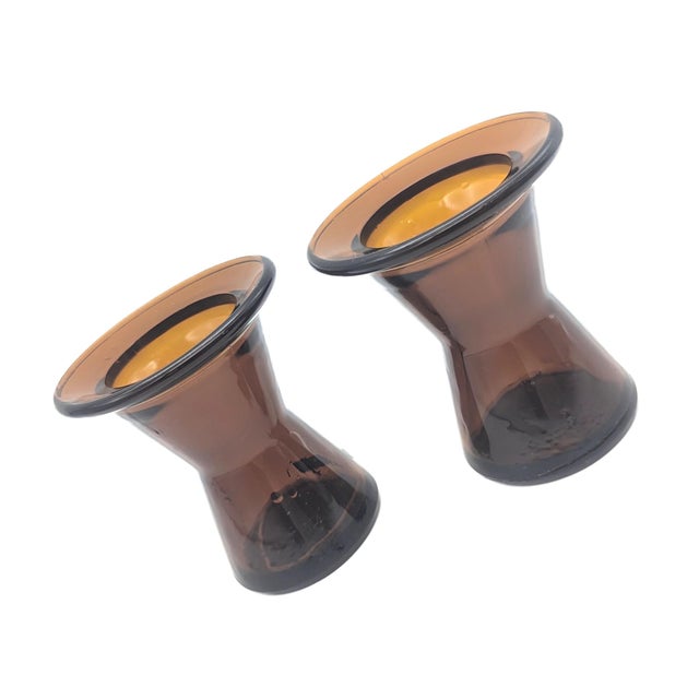 1970s 1970s Dansk Amber Glass Candle Holders For Sale - Image 5 of 10