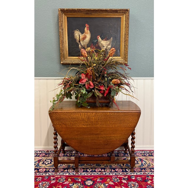 Antique English Large Table Drop Leaf Gateleg Barley Twist Oak Oval C. 1920-30s For Sale In Dallas - Image 6 of 18