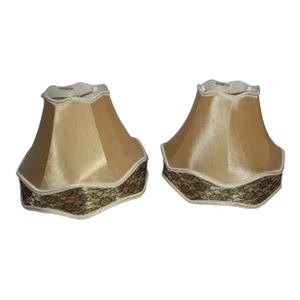 Vintage Pair of Dale Tiffany Art Nouveau Tan Silk & Brown Lace Lamp Shades