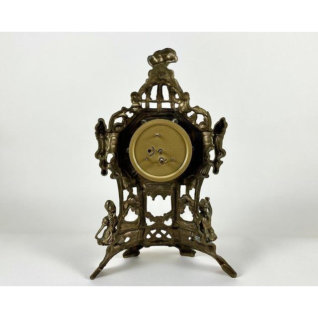 Vintage French Bronze Mantel Clock, 1950s For Sale - Image 6 of 7
