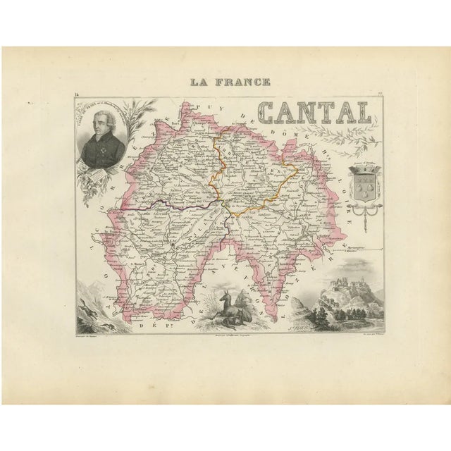 Map of Cantal France with Aurillac, 1800s For Sale