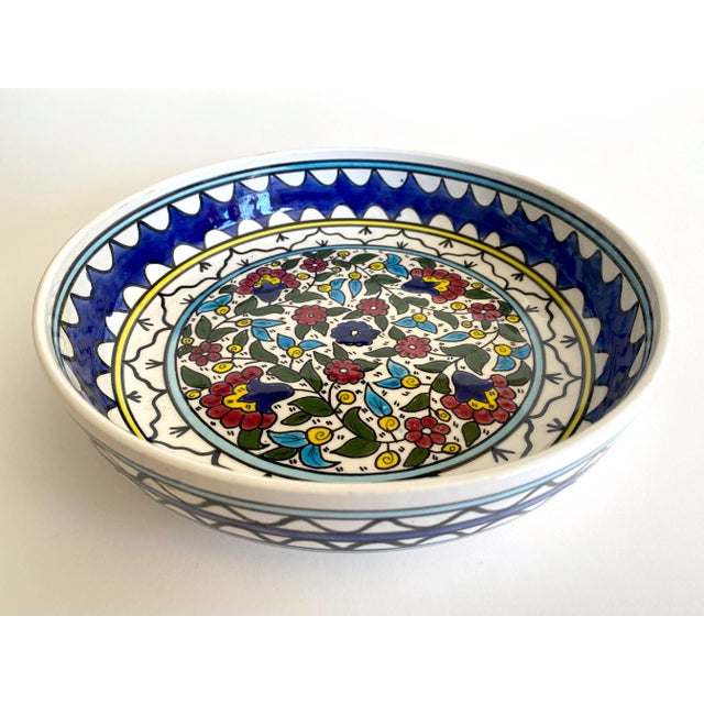 Various Artists Vintage 1980s Jerusalem Art Pottery Hand Painted Floral Artisan Ceramic Decorative Serving Bowl For Sale - Image 4 of 13