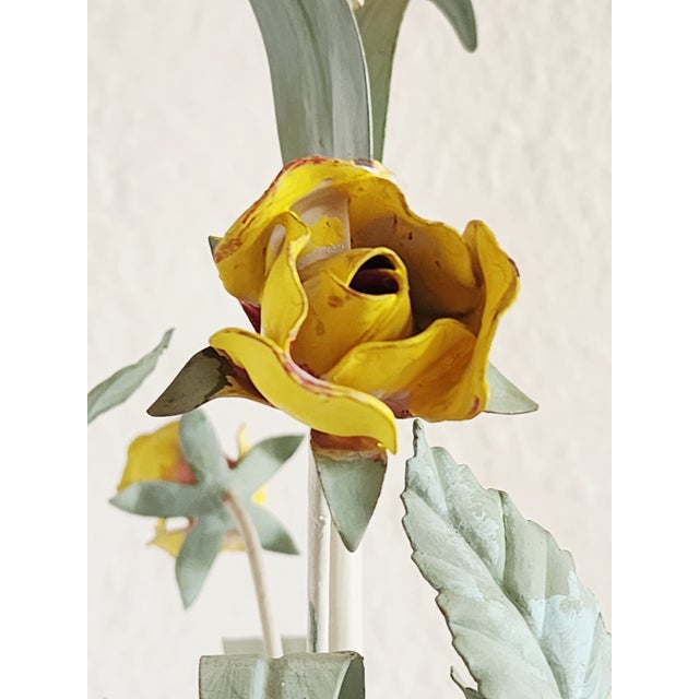 Metal Vintage Italian Tole Painted Floral Chandelier For Sale - Image 7 of 12