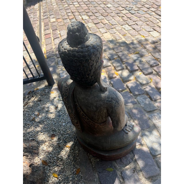 Late 19th Century Late 19th Century Vintage Carved Painted Antique Seated Buddha For Sale - Image 5 of 9