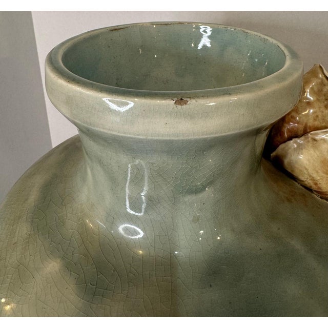 Ceramic Impressive Statement! Antique Art Deco Faience Majolica Vase Decorated With Sculpted Delicate Flowers For Sale - Image 7 of 16