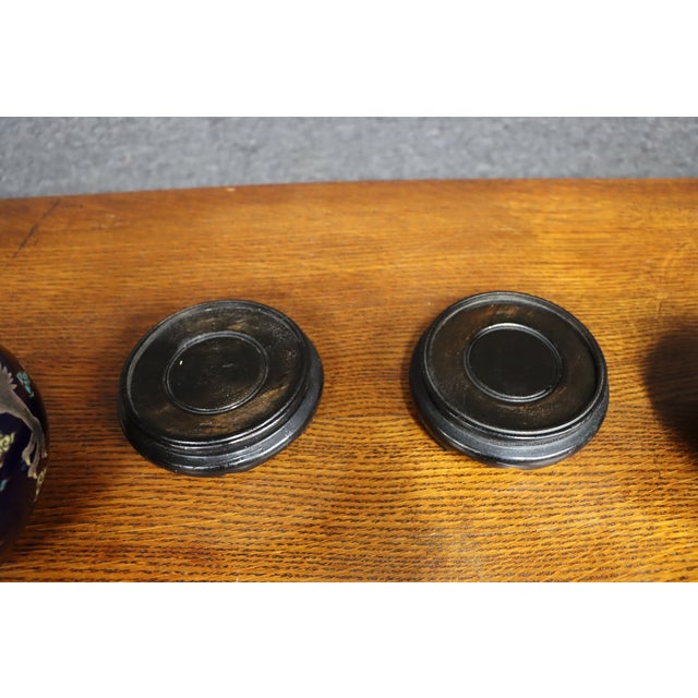Pair of Japanese Cobalt Blue Porcelain Vases With Copper Overlay For Sale - Image 12 of 12