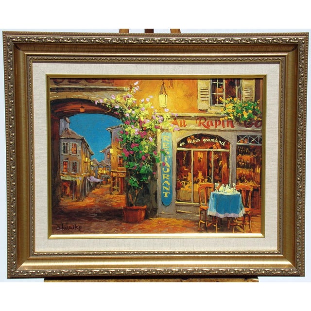 Unknown title (Au Rapin Restaurant) framed Hand Embellished Limited Edition Serigraph on Canvas Hand signed by the artist...