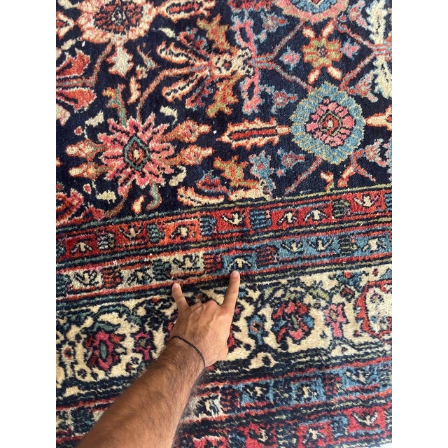 Cotton-Candy Hydrangea with Protective Evil Eye Antique Bibikkibad Rug 8.7 x 11.9 For Sale - Image 14 of 14