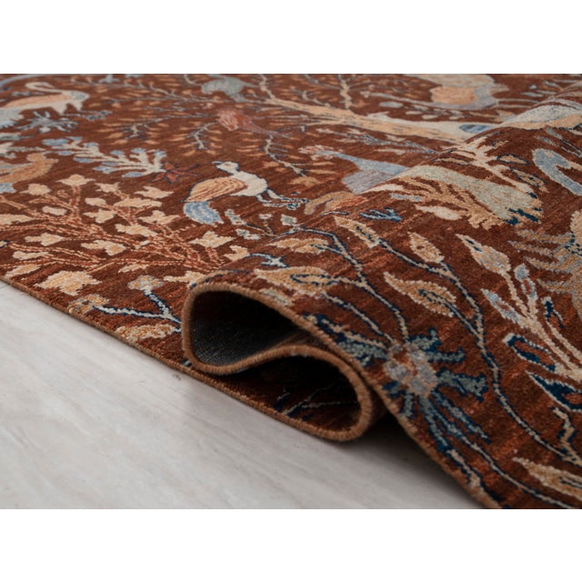 9x12 Ft. Red Peacock Garden Bird Design Handnotted Oushak Wool Rug For Sale - Image 11 of 18