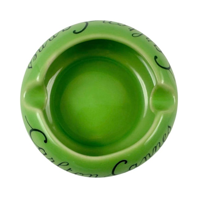 Vintage Carlton Cannes France Hotel Green Ashtray For Sale - Image 4 of 11
