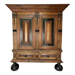 19th Century Monumental Dutch Baroque Revival Cushion Cupboard (Kussenkast) Kas Cabinet on Ebonized Ball Feet For Sale