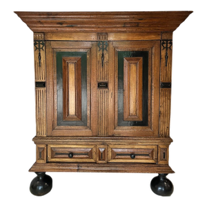 19th Century Monumental Dutch Baroque Revival Cushion Cupboard (Kussenkast) Kas Cabinet on Ebonized Ball Feet