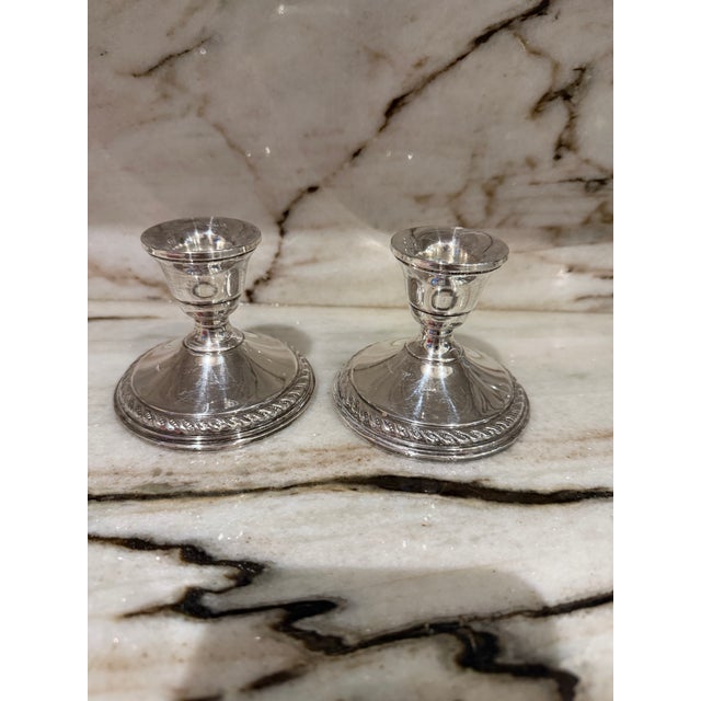 Sterling Silver Candleholder, Pair For Sale - Image 4 of 4