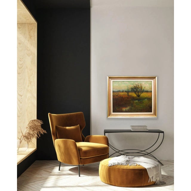 A glowing work that retains the early gallery label from Newman Galleries in Philadelphia identifying the work as "Evening...