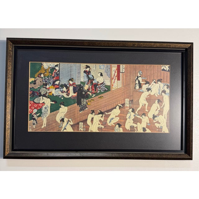 Glass Vintage Framed Japanese Ukiyo-E Woodblock Style Triptych Prints - 3 Pieces For Sale - Image 7 of 7