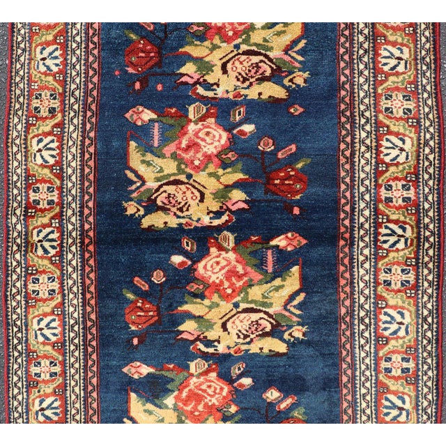 Measures: 3'3 x 5. Antique Persian Malayer Rug with Deep Blue Field and Rosette Bouquets. Keivan Woven Arts / rug/13-0609,...