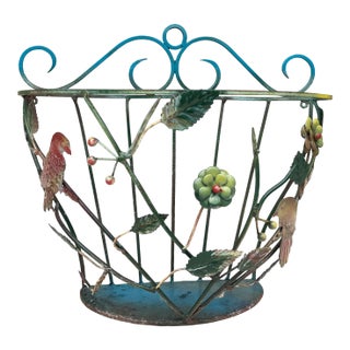 Vintage European Hollywood Regency Tole Bird and Floral Wall Planter, Circa 1960 For Sale