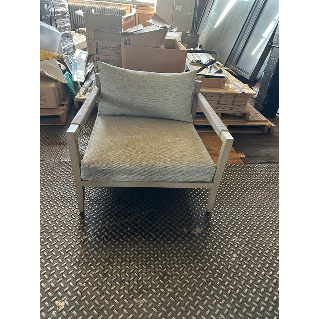 Wood Transitional Stone Grey Wooden Outdoor Armchair For Sale - Image 7 of 12