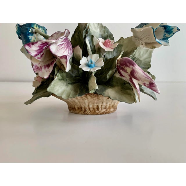 Italian Porcelain Basket Bouquet of Flowers For Sale - Image 11 of 12