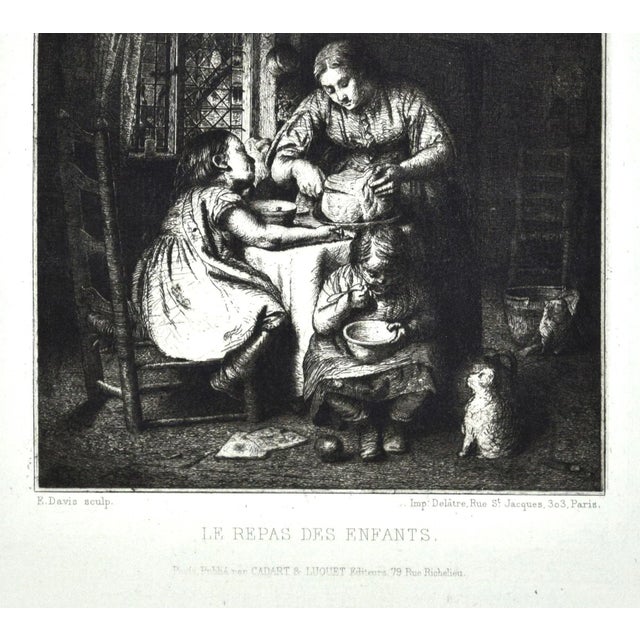 Les Repas des Enfants - Original Etching by Edward Davis - 1862 For Sale - Image 3 of 4