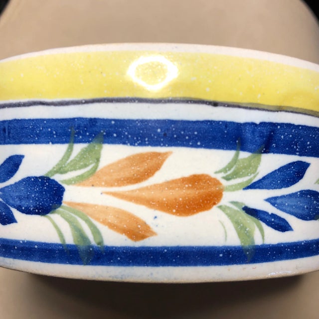 Vintage Circa 1930s Hand Painted Henriot Quimper France Ceramic Bowl or Wine Coaster French Faience For Sale - Image 10 of 10
