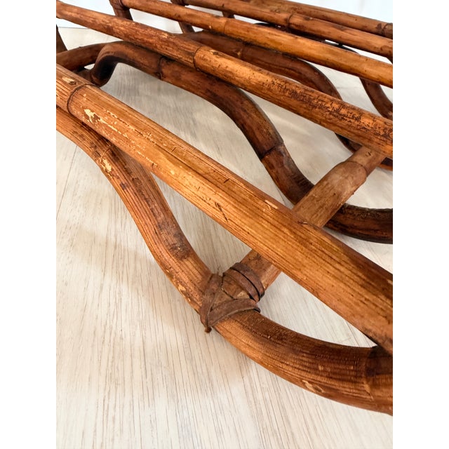1970s Vintage Bent Rattan Side Table with Smoked Glass For Sale - Image 5 of 7