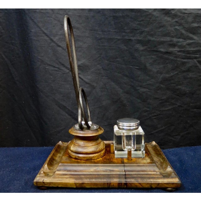 This vintage late 19th century desk accessory is designed as an inkwell with an adjustable letter holder attachment. The...