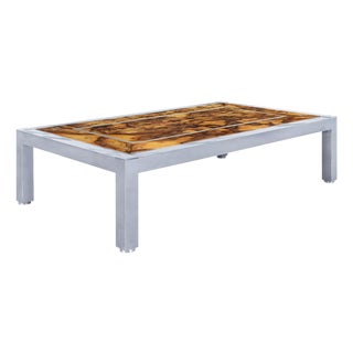 Monumental Oyster Burl Wood and Aluminum Coffee Table, 1970s For Sale
