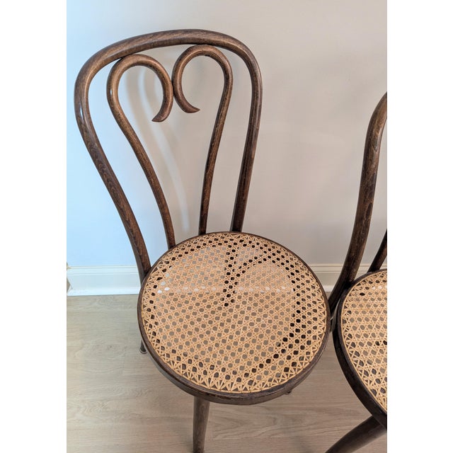Brown 1960s Sweetheart Bentwood & Cane Chairs by ZPM Radomsko for Thonet For Sale - Image 8 of 14
