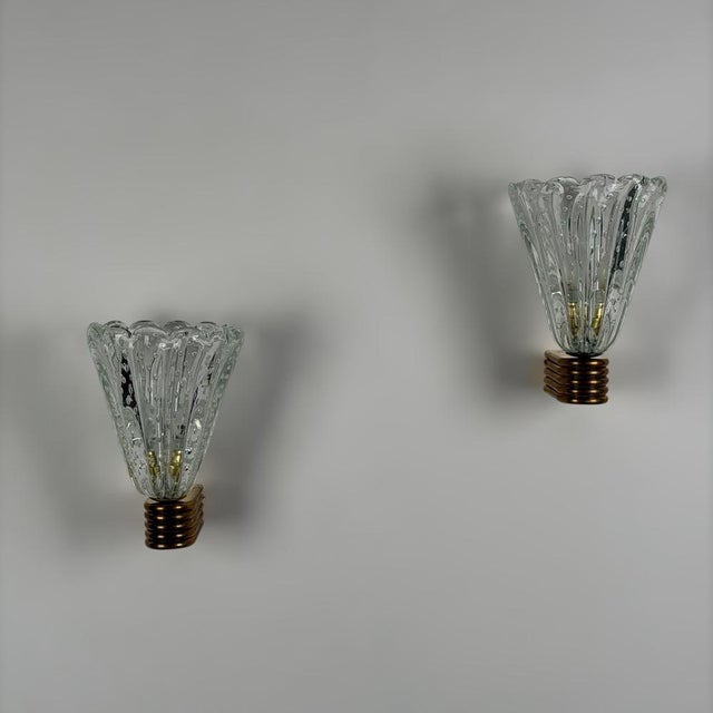 1940s Bullicante Murano Glass Wall Lights attributed to Ercole Barovier, 1940s, Set of 2 For Sale - Image 5 of 18