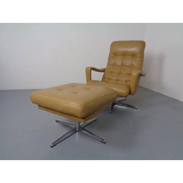 1960s Set of Leather Swivel Easy Chair and Ottoman, Switzerland, 1960s For Sale - Image 5 of 18