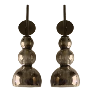 Set of Two Contemporary Smoked in Black Nickel Wall Sconces