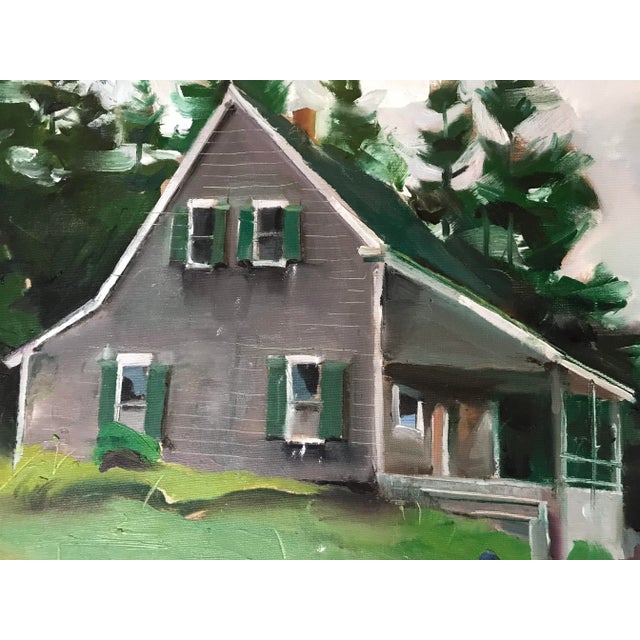 Realism Slate Gray House With Lupins Original Oil Painting For Sale - Image 3 of 4