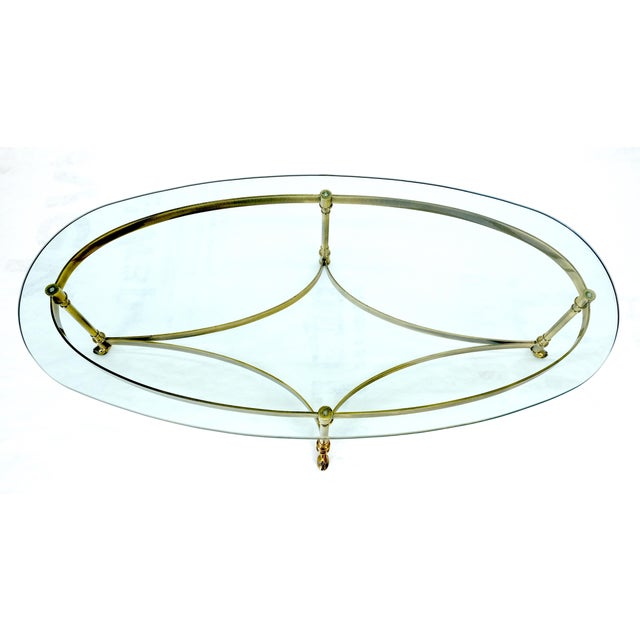 Oval 3/4" Glass top Brass Hoof Feet Coffee Center Table MINT For Sale - Image 10 of 18