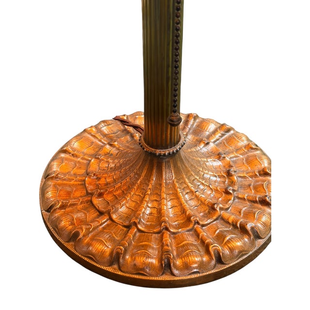 Antique 1910s Edward Miller Table Lamp With Original Copper Finish, 1920s Orange and Gold Mica Shade With Rewired Pullchain Socket For Sale - Image 10 of 18