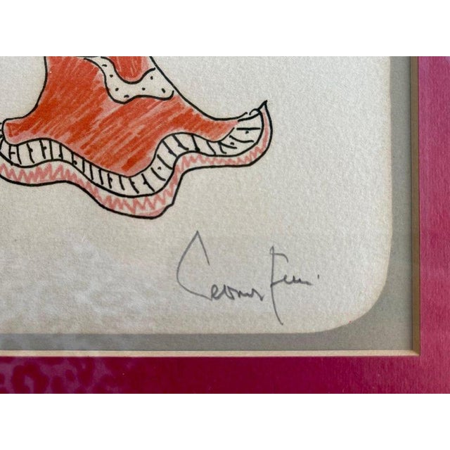 Leonor Fini, Masked Cat in Red Dress, Felt Tip on Paper For Sale - Image 6 of 9