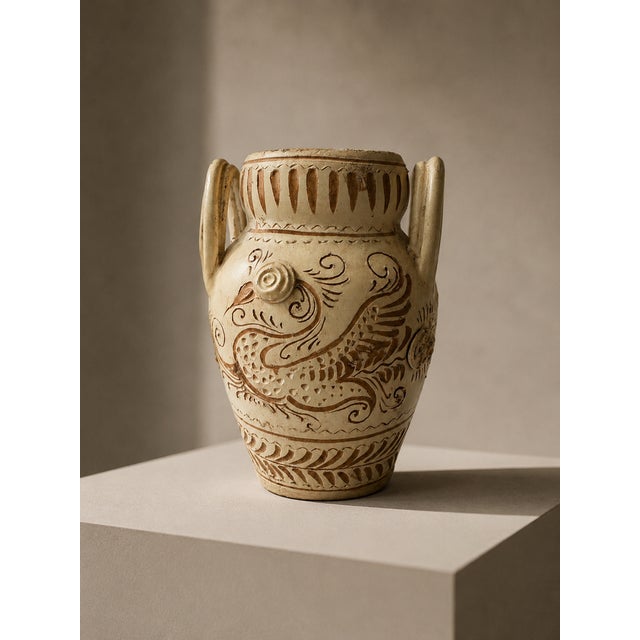 An exceptional vintage amphora vase in artistic Italian ceramic produced for the French market. This vase is a perfect...