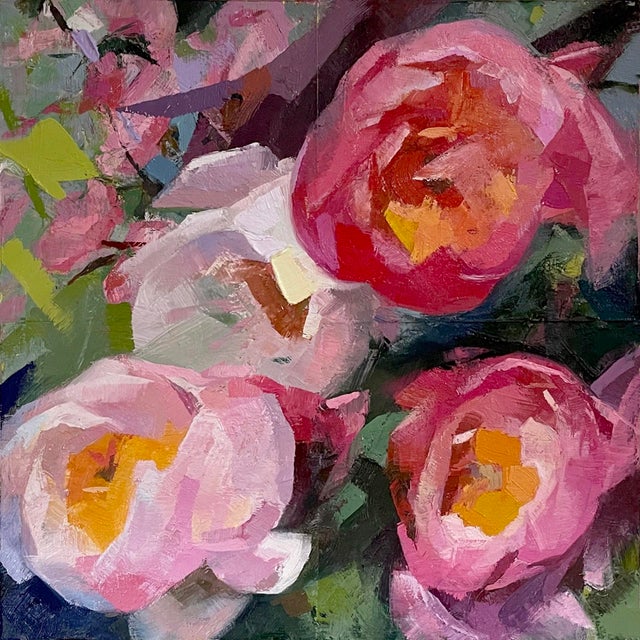 Four Peonies by Yana Beylinson | Oil on panel (polyptych) Oil painting of four peonies. For Sale