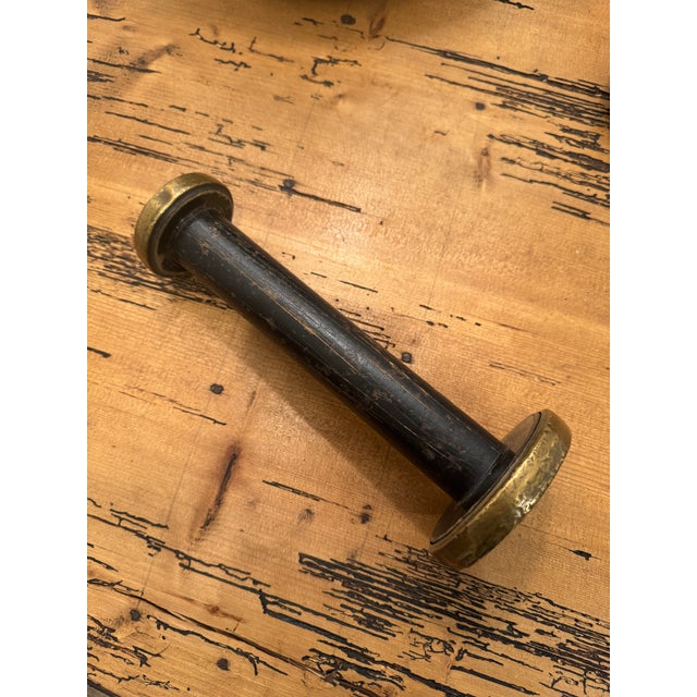 Set of Five Vintage, Brass Bound and Black Wood Bobbins For Sale - Image 11 of 11