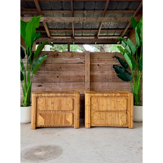 Pair of Late 20th Century Waterfall Split Rattan Nightstands For Sale - Image 12 of 12