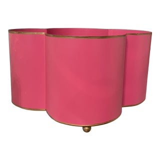 Modern Pink & Gold Colorblock Quatrefoil Metal Planter Cachepot For Sale