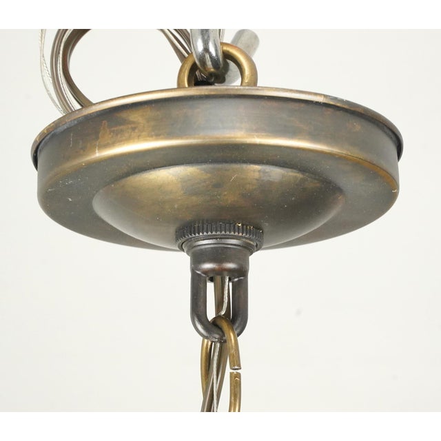 Metal Mid 20th Century Arts & Crafts Green Slag Glass Hexagonal Pendant Light - R291935 For Sale - Image 7 of 8