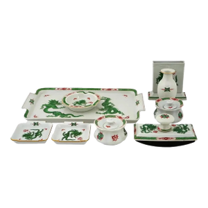 Mid 20th Century Meissen Porzellan Green Ming Dragon Porcelain Writing Set - 9 Pieces