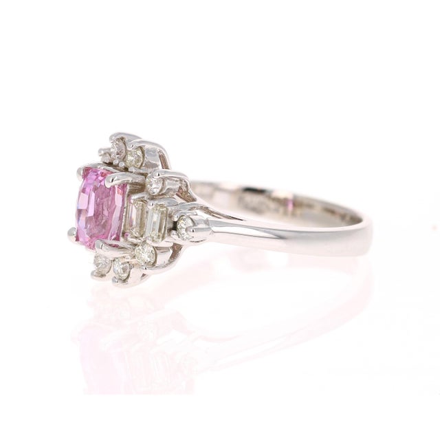 Contemporary 1.66 Carat Pink Sapphire Diamond White Gold Engagement Ring, Size 7 For Sale - Image 3 of 5