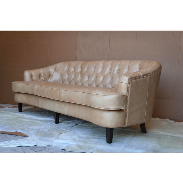 Transitional Curved Leather Sofa in Gaston For Sale - Image 3 of 6