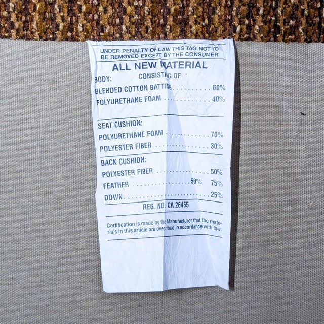 Comfortable 3-Seat Brown Fabric Sofa With Rolled Arms For Sale - Image 9 of 9